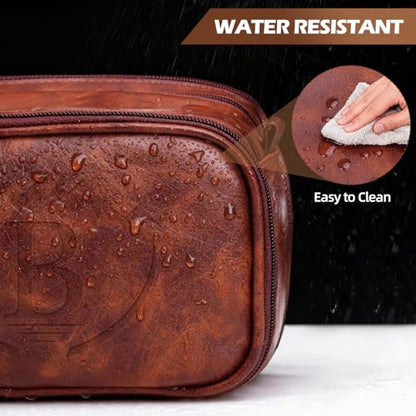 Personalized PU Leather Toiletry Bag for Men, Engraved Initials Waterproof Toiletry Travel Bag, Large Capacity Portable Shaving Bag Travel Essential, Unique Birthday Gift for Men Dad Husband Him,B - style: B