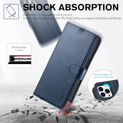 TUCCH Case Wallet for iPhone 14 Pro Max, RFID Blocking Folio, Dark Blue | 4 Card Holders, Kickstand, PU Leather, Magnetic Closure, Shockproof TPU Shell, Protective Flip Cover - color: Dark Blue
