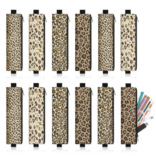12 Pack Leopard Elastic Pen Holder for Notebooks | PU Leather Pencil Case With Zipper, Pen Pouch for Journals Planner and Notebooks - color: Leopard Print