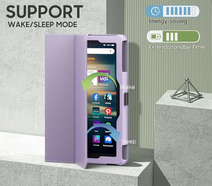 MoKo Case Fits Kindle Fire HD 8 & 8 Plus Tablet 8", Taro Purple | Slim Folding Stand Cover for Fire HD 8 12th/10th Gen, 2024/2022/2020, Auto Wake/Sleep, Hand Strap, Dual Angle, Pen Loop - color: Taro Purple