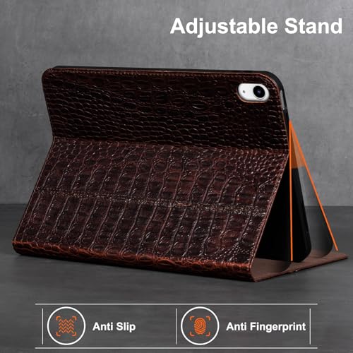 Gexmil Leather Case for iPad Air 11 Inch M4/M3/M2,10.9 Inch,Crocodile Brown | Genuine Leather Cover for iPad Air 2026/2025/2024/2022/2020,Smart Folio Pencil Holder,Protective,Adjustable Stand - color: Brown Crocodile