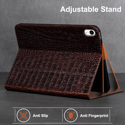 Gexmil Leather Case for iPad Air 11 Inch M4/M3/M2,10.9 Inch,Crocodile Brown | Genuine Leather Cover for iPad Air 2026/2025/2024/2022/2020,Smart Folio Pencil Holder,Protective,Adjustable Stand - color: Brown Crocodile