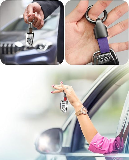 Car Key Chain Clip Leather Keychain Key Fob, Key Chain Rings for Car Keys Key Holder with Zinc Alloy Buckle for Men - color: Gold Gray