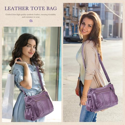 ELDA Crossbody Bags For Women Pocketbooks Soft PU Leather Purses and Handbags Multi Pocket Shoulder Bag - color: Taro