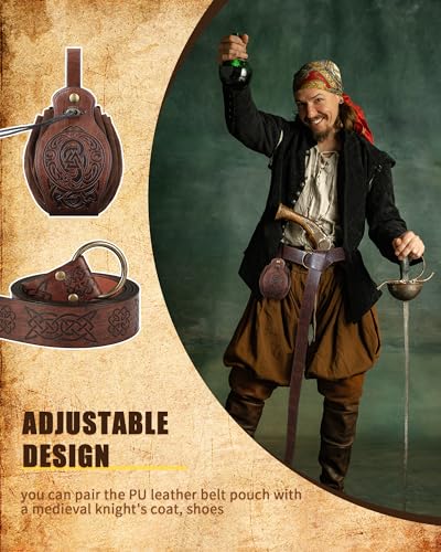 2 Pcs Renaissance Belt Pouch Medieval Viking Pirate Leather Pouch Bag Embossed Costume Accessories - color: Brown, style: Retro