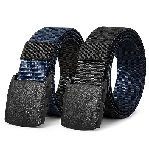JASGOOD Nylon Canvas Breathable Military Tactical Men Waist Belt With Plastic Buckle - color: P-black/Dark Blue, size: Suit for pant size below 34Inch