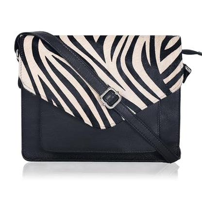 Ozora Genuine Leather Crossbody Purse for Women, Shoulder Bag - color: Black Ndm Zebra