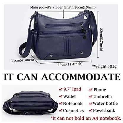 Women Soft PU Leather Shoulder Handbag Multi Pocket Crossbody Bag Ladies Medium Roomy Purses Fashion Tote Top Handle Satchel - color: Blue