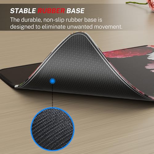 MROCO Essential Office & Gaming Mouse Pad, 8.5 x 11 Inch, Black Flower | Anti-Fray Stitched Edges, Functional Pattern Design, Non-Slip Rubber Base, Water and Stain Resistance - color: Black Flower, size: 11L x 8.5W inches