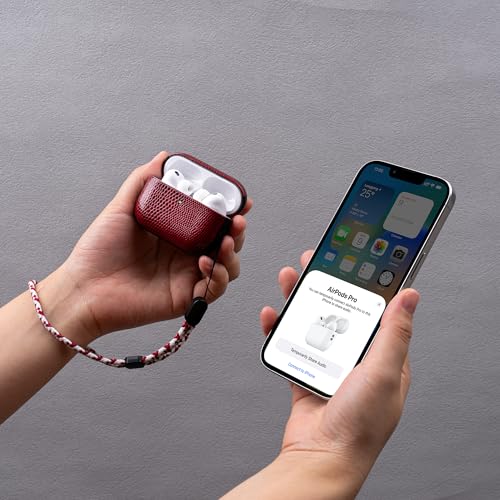 Lizard-Grain Vegan Leather Case Cover for Apple AirPods Pro 3 2025 | Fashion Style with Lanyard, Compatible with MagSafe, Minimal Design, Shockproof Protective Cover, Easy to Carry, Red - color: Lizrd-Red, size: AirPods Pro 3