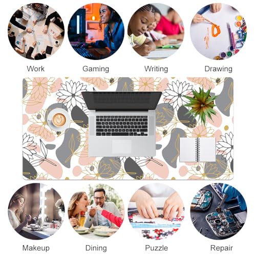 QIYI PU Leather Large Mouse Pad, Waterproof Desk Mat, 31.5" x 15.7", Petals | Extended Size Gaming Mousepad, Faux Leather Desk Pad, Desktop Writing Pads for School Office Home, Line Art Flowers - color: Line Art Flowers, size: 31.5" x 15.7"