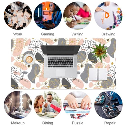 QIYI PU Leather Large Mouse Pad, Waterproof Desk Mat, 31.5" x 15.7", Petals | Extended Size Gaming Mousepad, Faux Leather Desk Pad, Desktop Writing Pads for School Office Home, Line Art Flowers - color: Line Art Flowers, size: 31.5" x 15.7"