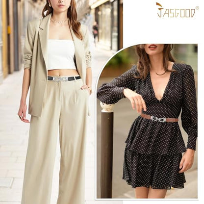 JASGOOD Women Skinny Elastic Belt for Dresses,Thin Retro Stretch Waist Belt with Golden Buckle - color: A-black+brown+beige(silver Buckle), size: 2XL Belt Length 43in,Up to 47in