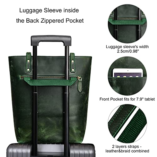 S-ZONE Leather Tote Bag for Women Work Handbag with Luggage Sleeve - color: Dark Green