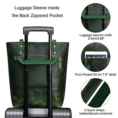 S-ZONE Leather Tote Bag for Women Work Handbag with Luggage Sleeve - color: Dark Green