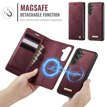 for Samsung Galaxy S24 5G 2in1 Detachable Wallet Case, Burgundy | Compatible with Magsafe, Magnetic, RFID Blocking Card Holder, Shockproof, Kickstand, Wireless Charging, PU Leather Flip Cover - color: Retro Burgundy, size: Galaxy S24 - 6.2"