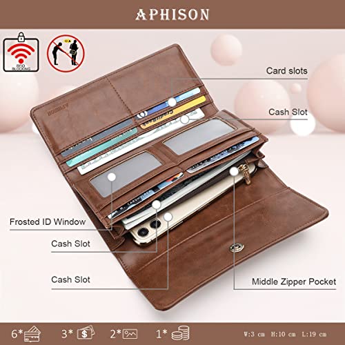 APHISON Womens Wallets RFID Blocking Leather Clutch Long Wallet for Women Card Holder Phone Organizer Ladies Travel Purse Hollow Out Sunflower Design Gift - color: coffee
