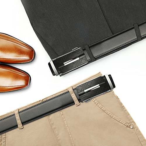 Men's Real Leather Ratchet Dress Casual Belt, Cut to Exact Fit,Elegant Gift Box - color: Black Style19, size: Adjustable from 20" to 44" Waist