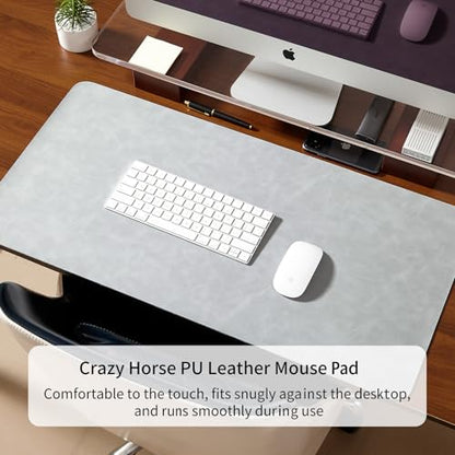 Desk Pad Soft PU Leather Large Mouse Pad Laptop Computer Desk Mat Table Blotter Flat Smooth Waterproof Non-Slip Desktop Protector Writing Pad for Office and Home (Light Grey, 80x40cm) | Soft Crazy Horse PU Leather Non-Slip Desk Blotter Waterproof Writing
