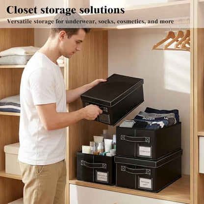 2 Pack DVD Storage Boxes with Lid – Holds 52 DVDs Cases (26 Each), Stackable Premium PU Leather, Media Organizer for Blu ray, CDs & Video Games - size: 2 Boxes