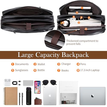 Faux Leather Messenger Bag for Men, Convertible Backpack for Men's Work - color: Dark