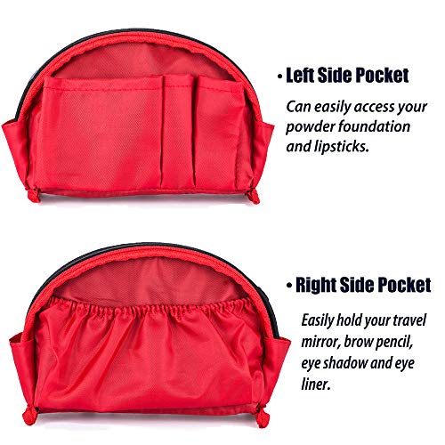 Hekyip Half Moon Cosmetic Bag, Travel Makeup Pouch, Portable Waterproof Cosmetic Pouch for Girls Women, Small (INNER RED) - color: INNER RED
