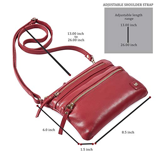 Small Leather Crossbody Bag for Women Adjustable Sling Purse Multi Pocket - color: Red Nappa