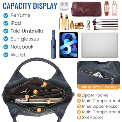 KOGTLA Medium Vegan Leather Purses for Women with Detachable Satchel Strap, Ladies Handbags, Tote Hobo Bags with Two-Handle - color: Blue