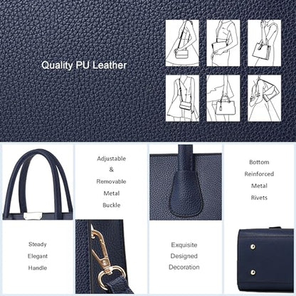 CHICAROUSAL Crossbody Purses and Handbags for Women PU Leather Tote Shoulder Bags Top Handle Satchel - color: Liz Navy Blue