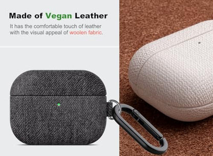 Haobobro for AirPods Pro 2 Case - AirPods Pro 2nd Generation Case with Clip | Selected Vegan Leather, Woolen Fabric Cloth style, Handcrafted Hard Shell Cover, Sturdy and Protective - Gray - color: Gray, size: AirPods Pro 2 with Clip