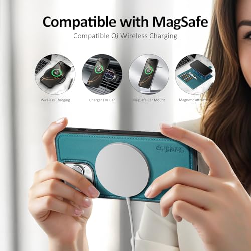Shieldtop Compatible with Magsafe Magnetic 2 in 1 Detachable iPhone 12 Pro Wallet Case with Card Holder Credit Slots Men Women,PU Leather RFID Blocking Flip Kickstand for Apple 12 6.1",Blue Green - color: Blue Green, size: iPhone 12 - 6.1"/iPhone 12 Pro -