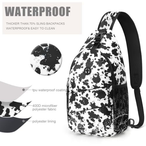 Pritent Crossbody Bags for Women Men Trendy Sling Bag Backpack Casual Chest Bag with Convertible Shoulder Strap - color: Cowprint, size: Medium