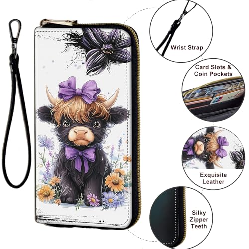 Women's Wallets,Wallet Wristlet for Women - color: Baby Highland Cow