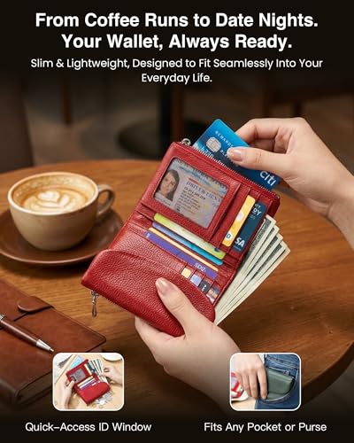 Nsciyise Premium Leather Wallet for Women, Black | Multi-Slot Card Holder, RFID Blocking Protection, ID Window, Zipper Coin Purse, Trifold Genuine Cowhide - color: Black