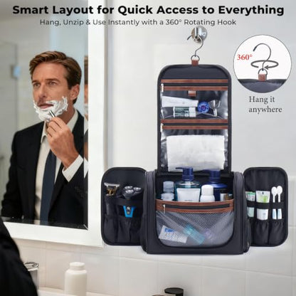 Ralnitote Large Hanging Toiletry Bag for Men, Travel Bathroom Bag with Hook, Hygiene Bag Organizer for Shower, Shaving & Grooming Essentials, Black - color: Black