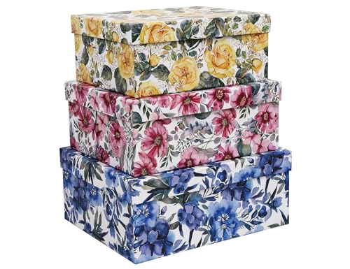 3-Piece Decorative Storage Boxes with Lids, Watercolor Floral Design Inspired by Garden Blooms, Cardboard Keepsake Box Set, Photo & Memory Storage for Home Decor and Modern Organization - color: Garden Blooms