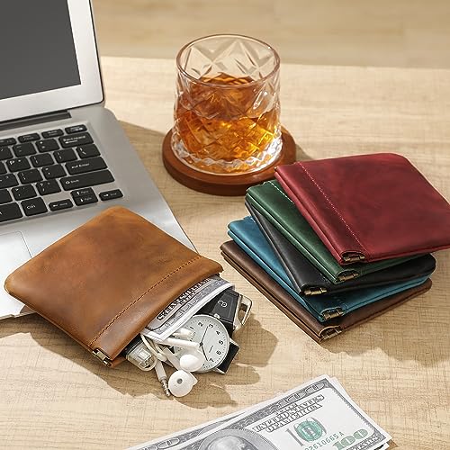 Jack&Chris Mini Coin Purse, Genuine Leather Small Coin Wallet, Leather Squeeze Coin Purse Pouch Change Holder For Men & Women, JC309 - color: Blue