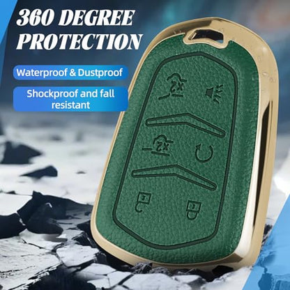 Mild East for Cadillac Soft TPU Leather Key Fob Cover (Green, 6 Buttons) | Remote Car Key Cover Compatible with Cadillac ATS CTS CT6 DTS Escalade STS SRX XTS XT4 XT5 XT6, 5-6 Buttons - color: Green, size: 6 Buttons