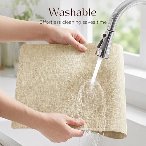 Newise Faux Leather Placemats Set of 6, Waterproof, 18''×12'', Beige | Heat Resistant Wipeable Table Mats, Dual-Sided Place Mats for Patry Kitchen Dinner - color: Beige