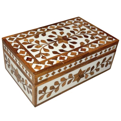 Perilla Home Home Decor Decorative Storage Wooden Box Small Floral Organizer Tool Stash Card Craft Treasure Trinket Memory Keepsake Jewelry Box for Men and Women, Gifts For All, Brown and Off White - color: Brown and off white