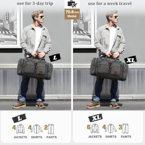 Gonex Duffle Bag for Travel, Expandable 60L Overnight Weekender Gym Bag | Water-Resistant Canvas, Wet-Dry Pocket, Luggage Sleeve, Carry-On Size, Detachable Strap, Grey - color: Grey, size: X-Large-60l