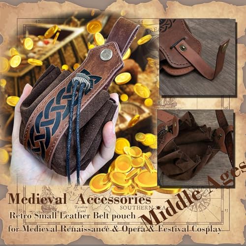 Belt Pouch Waist Bag Fanny Pack Steampunk Phone Holder Medieval Bag Leather Belt Renaissance Cosplay Costume Accessories (Tri-Brown) - color: Tri-Brown