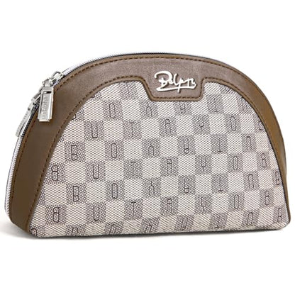 BOYATU Vegan Leather Cosmetic Bag: Refined Pattern Pouch with Built-In Tethered Pull-Out Mirror - Quick Touch-Ups Anywhere - Compact&Lightweight(023-Light Brown) - color: 023-Light Brown