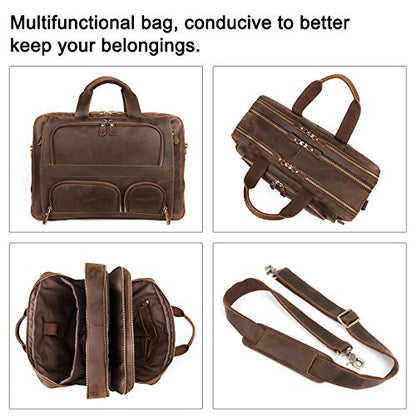 Business Travel Briefcase Genuine Leather Duffel Bags for Men Laptop Bag fits 15.6 inches Laptop - color: Coffee-2