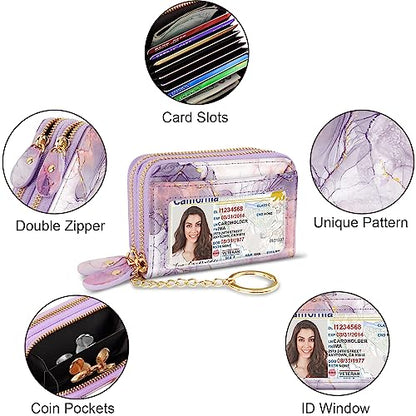 Credit Card Holder Small Double Zipper Card Wallet for Women with Keychain, Smokey Purple - color: Smokey Purple