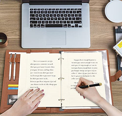 Wonderpool A4 PU Leather Portfolio Holder Ring File Document Case with Removable Binder Clipboard, Multi Pocket and Legal Pad for Business Organizer Interview and Meeting (Brown) - color: Brown
