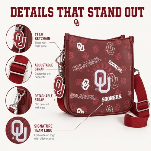 NCAA Crossbody Bags for Women, Leather Crossbody Purse with Adjustable Strap Shoulder, Shoulder Handbags for Gift - color: Ou-burgundy