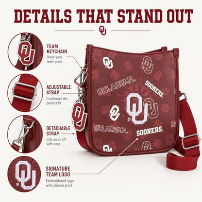 NCAA Crossbody Bags for Women, Leather Crossbody Purse with Adjustable Strap Shoulder, Shoulder Handbags for Gift - color: Ou-burgundy