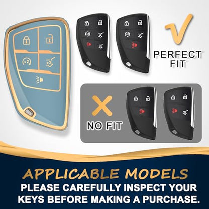 QBUC for Chevy Key Fob Cover with Keychain 5-Buttons(Gold Trim Blue) | Soft TPU Protection Case Compatible with 2021-2026 Chevy Equinox Blazer Tahoe Suburban GMC Yukon Denali Silverado - color: Gold-blue, size: 5-buttons