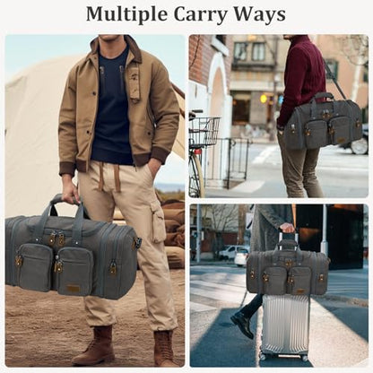 Gonex Duffle Bag for Travel, Expandable 60L Overnight Weekender Gym Bag | Water-Resistant Canvas, Wet-Dry Pocket, Luggage Sleeve, Carry-On Size, Detachable Strap, Grey - color: Grey, size: X-Large-60l